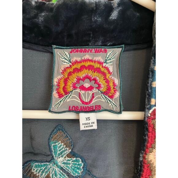 Johnny Was Gen Boho Velvet Floral Embroidered Kimono Jacket Cardi XS Fits S M L - Picture 7 of 10